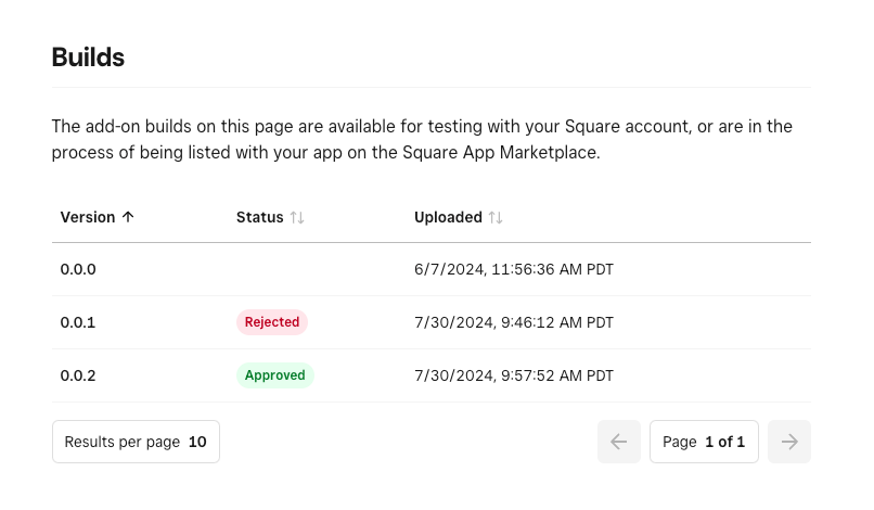 Screenshot of add-on builds with examples of approved and rejected builds