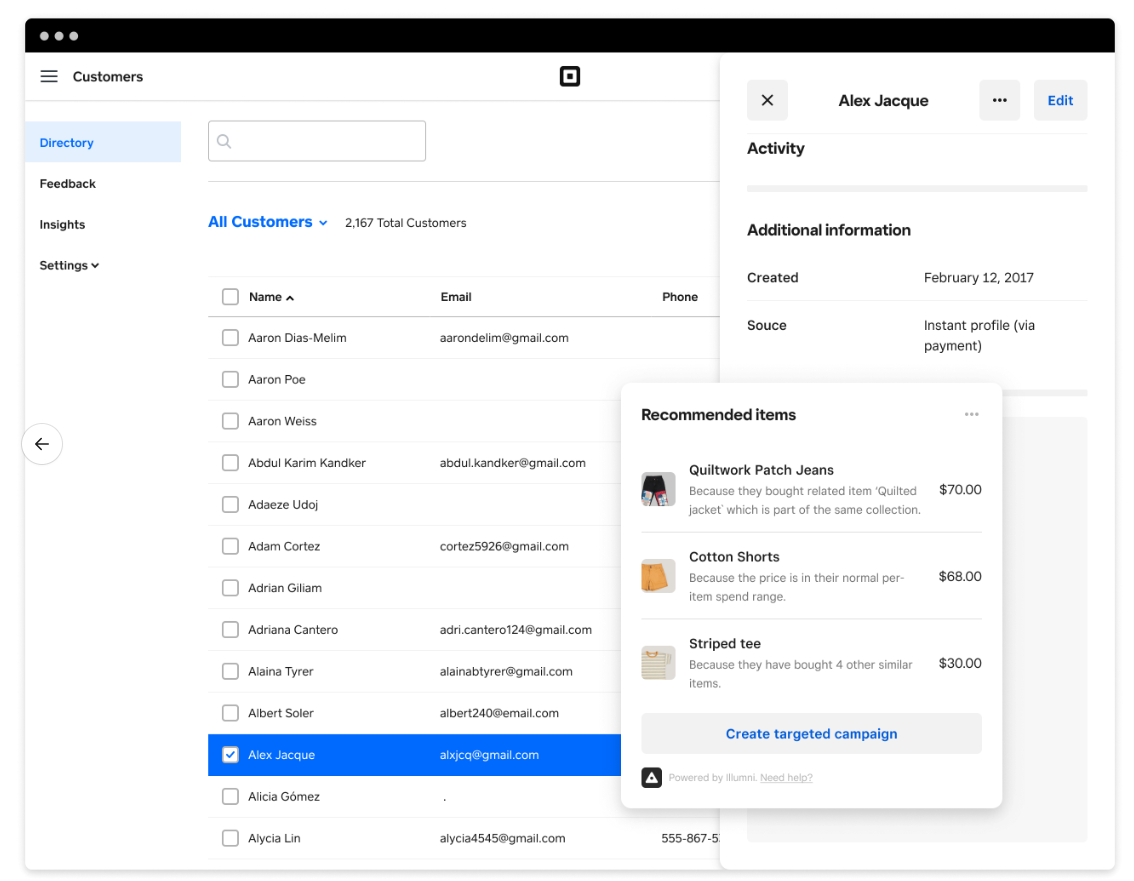 Screenshot of the customer details placement in the Square Seller Dashboard